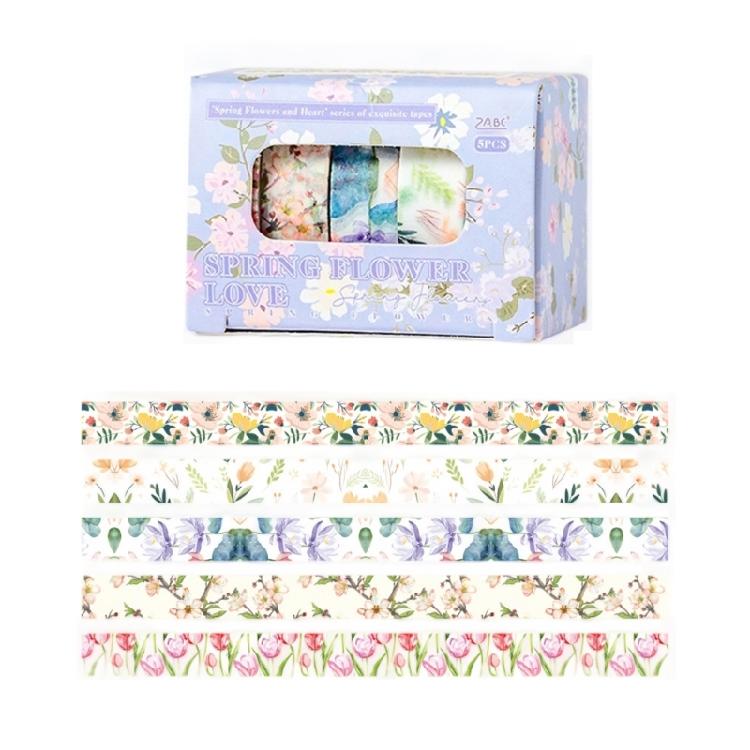 5Rolls Flower Decorative Tape Aesthetic Tape 10mmX2M Each Adhesive Tape for Art Craft Scrapbooking Photo Frame Journal
