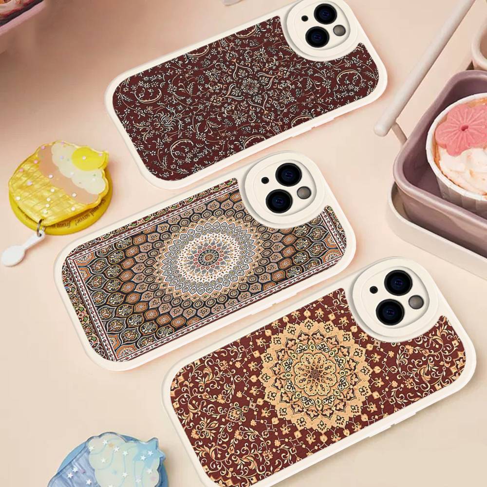 Persian Carpet Floral Pattern Phone Case For IPhone 16 15 14 13 12 11 Pro Max Plus Leather Soft Cover