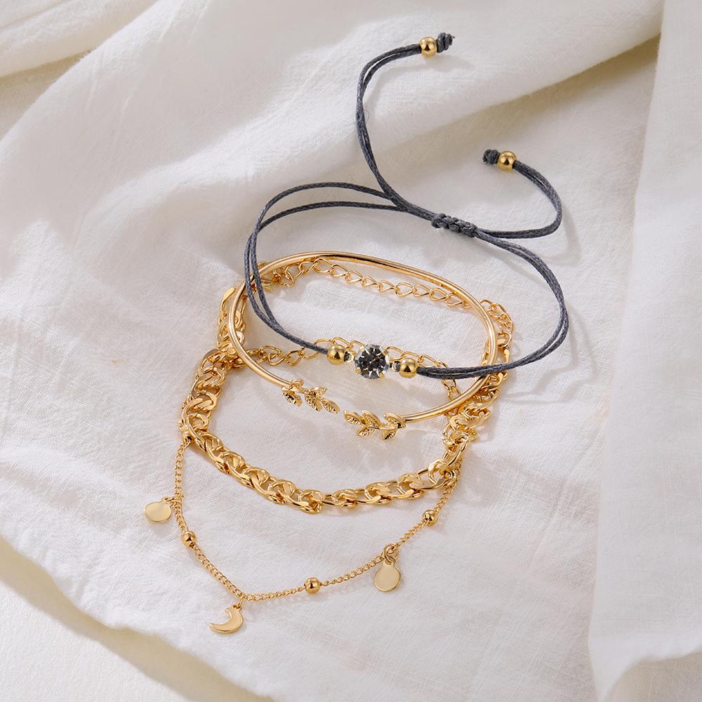6 шт./компл., богемные женские винтажные роскошные блестки, простая золотая толстая цепочка, кристалл, замок, кулон, нестандартный браслет
