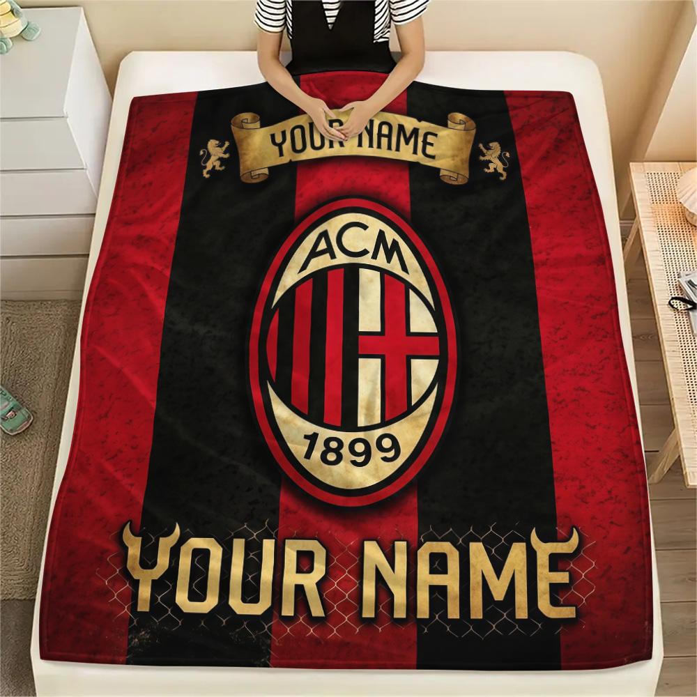 Custom Name AC Milan2 Flannel Blanket, High quality Comfortable for All Seasons, Home Decor, Warmth and Comfort