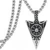 Vintage Rune Compass Pendant Necklace With Spear Tip Design Copper Antique Finish Pearl Chain Gothic Style Daily Wear
