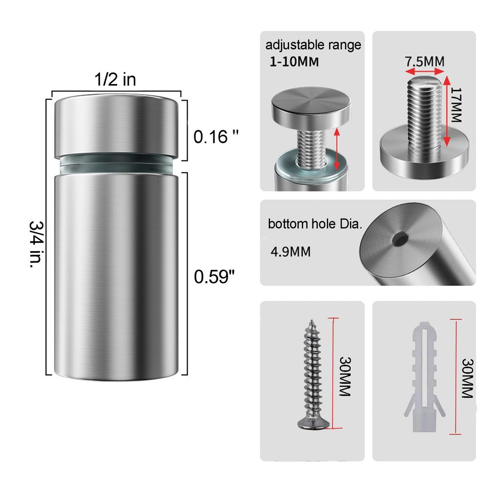 Винты для крепления знаков 1/2 x 1 дюйм из нержавеющей стали, настенные крепления, рекламные винты, крепеж для акриловых знаков