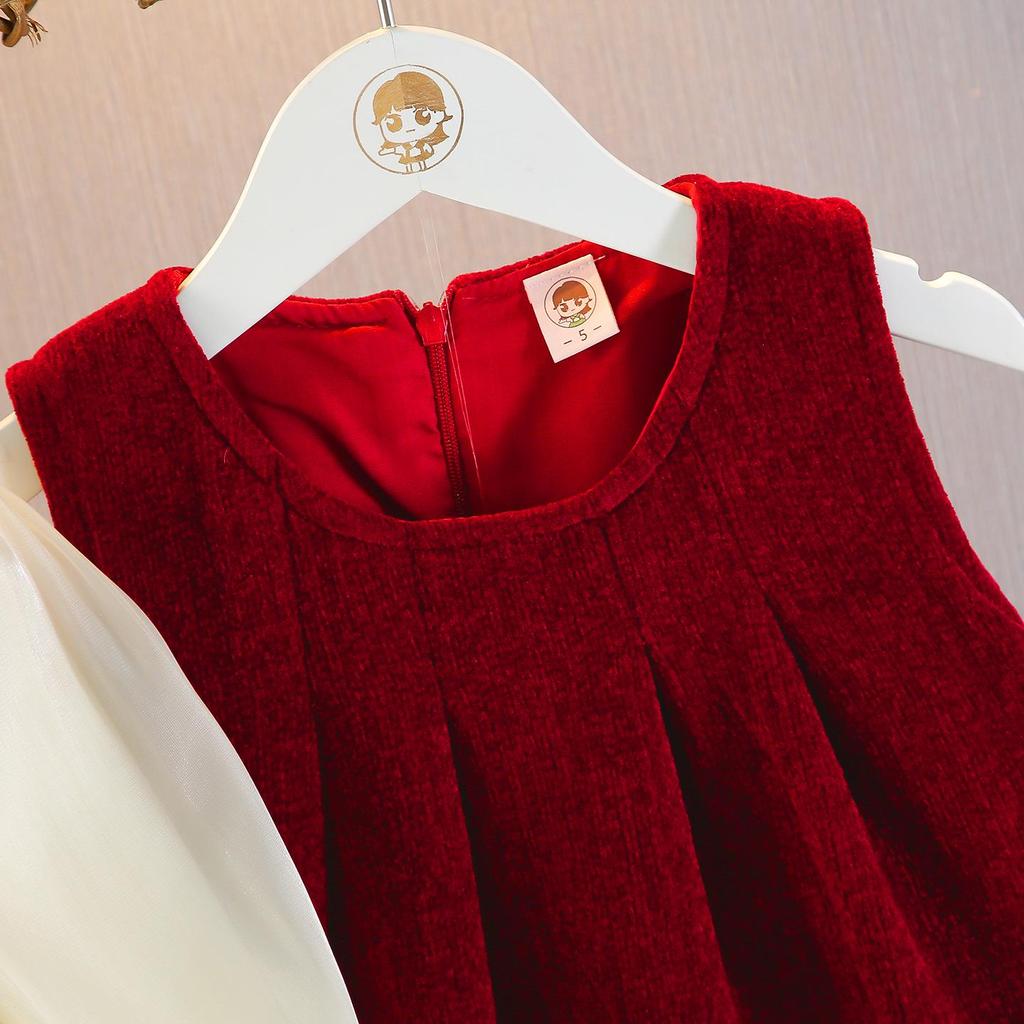 Autumn/Winter 2025 Girls' Fleece-Lined Dress Set: Trendy Party Outfit for One-Year-Olds