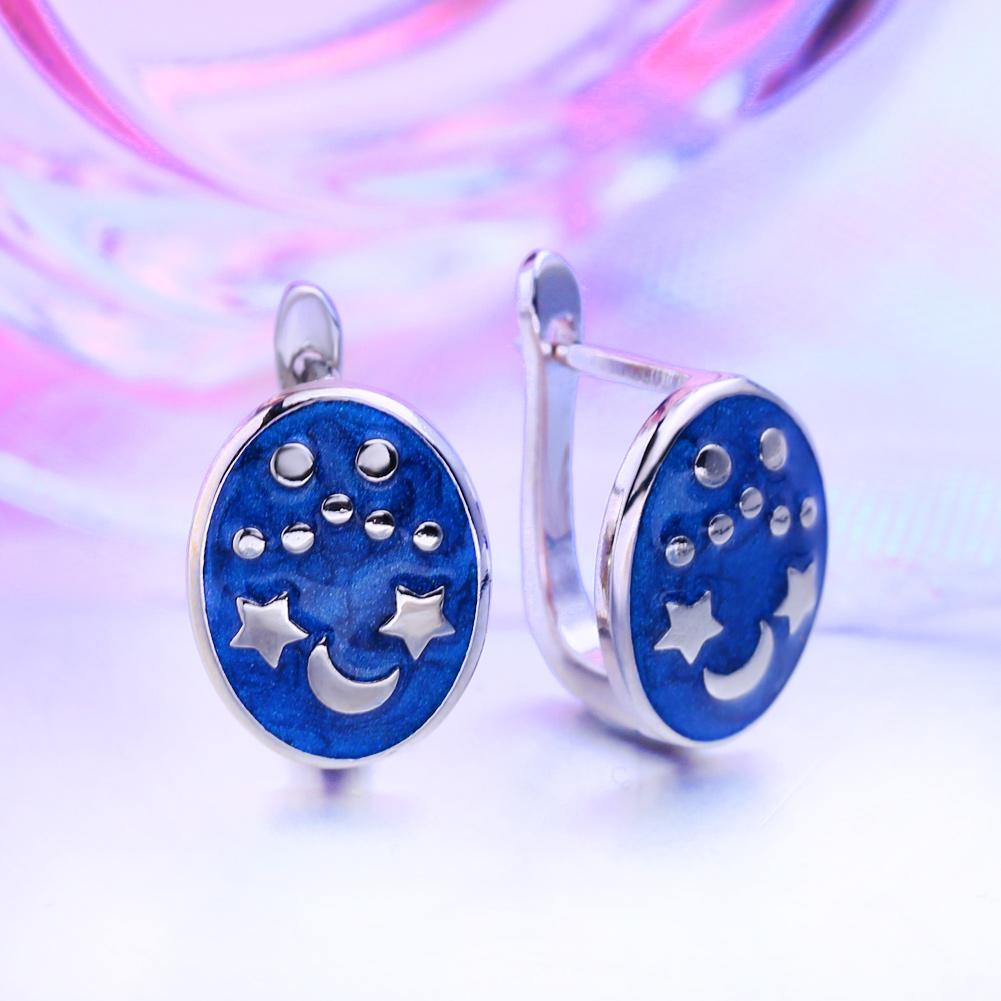 LSOOYH серьги-клипсы Moon StarFashion, серьги для женщин, геометрические серьги-гвоздики с кубическим цирконием, синие серьги-гвоздики, ювелирные изделия