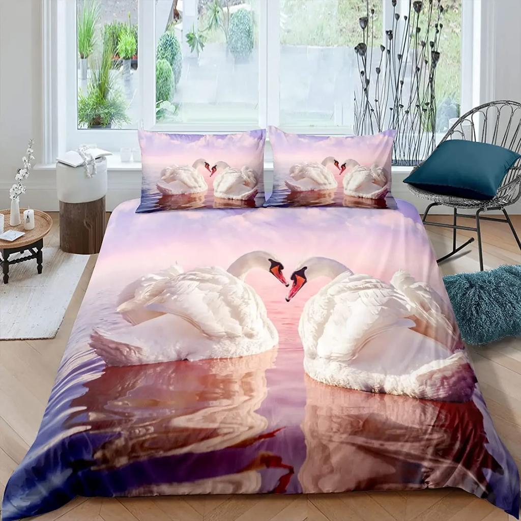 Swan Black And White Swan Comfortable Duvet Quilt Cover Pillowcase Bedding Set Children Bedroom Decoration Home Textile