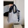 Commuter Large Capacity Stripe Canvas Bag Women 2025 New Versitile Fashion Shoulder Bag Go out to Work Tote Bag