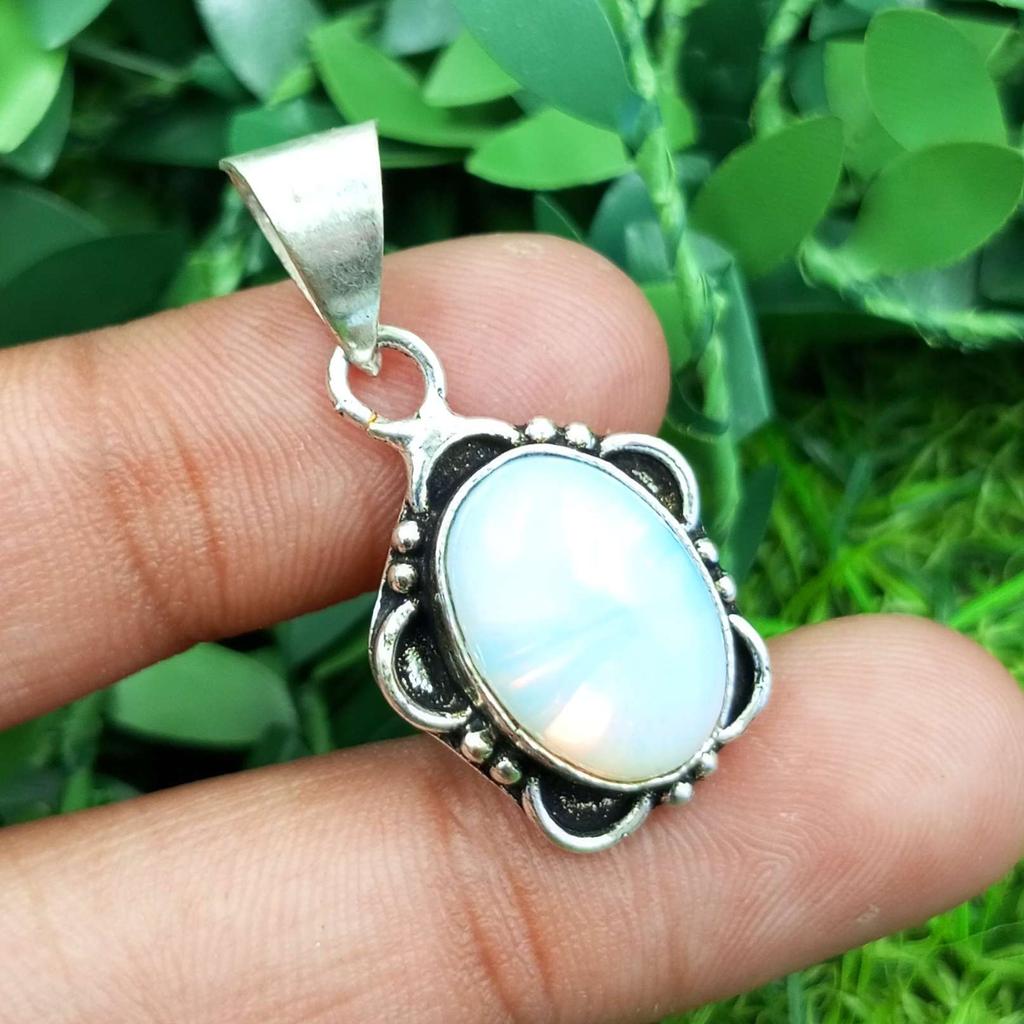 Opalite Gemstone 925 Sterling Silver Plated Necklace Chain Pendant Jewelry NST-J2H25147