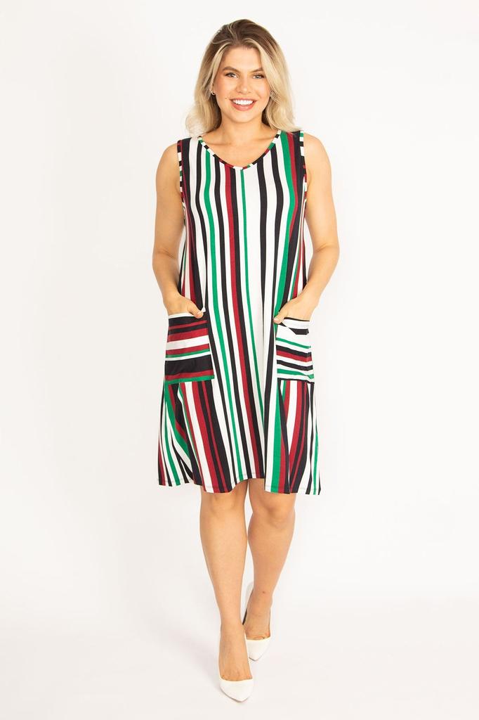 Женское платье большого размера Плюс размер Красочное полосатое платье с карманами