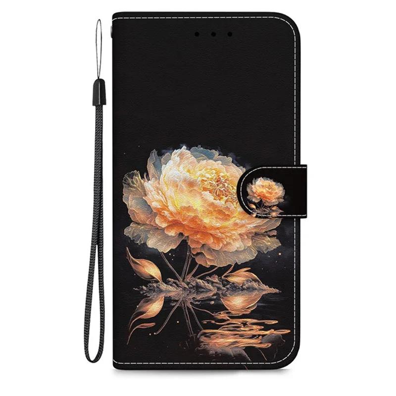 Case on For Samsung Galaxy A15 A05s A05 A25 A24 A14 4G A34 A54 5G A155 A156 A256 Leather Flip Stand Phone Cover Cute Flower Capa