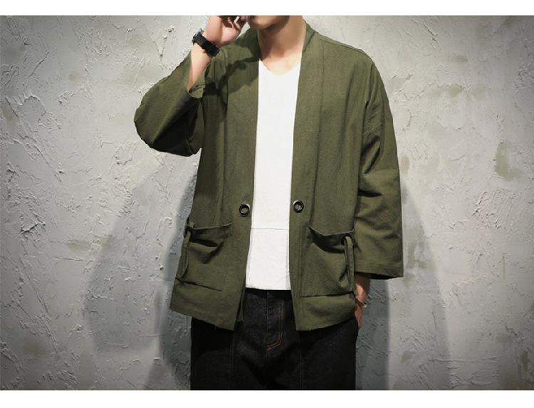 Мужской кардиган с рукавами 7/8 в стиле ретро китайского кимоно, халат Дао, большого размера, ханьфу, пальто Тан