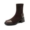 Flock Microfiber Autumn Winter Shoes Chunky Heels Size 43 Chelsea Boots Platform Square Toe Keep Warm Ankle Boots
