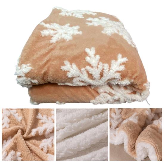 Рождественское одеяло с волосатым принтом снежинок, мягкие утолщенные двойные слои, сохраняющие тепло, контрастные цвета, антипиллинговое диванное одеяло, плохое зимнее одеяло для дома