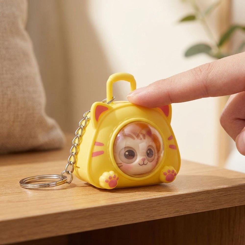 Multi Expression Eye Changing Cat Bag Keychain Funny Capsule Cat Key Chain Gift for Best Friends