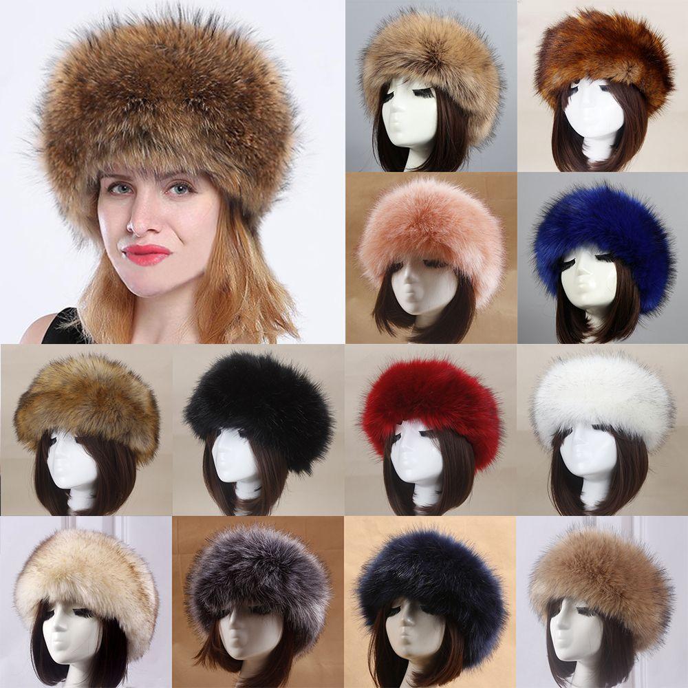 Ladies Ski Hats Earwarmer Thick Fluffy Women Russian Cap Headband Hat Faux Fur