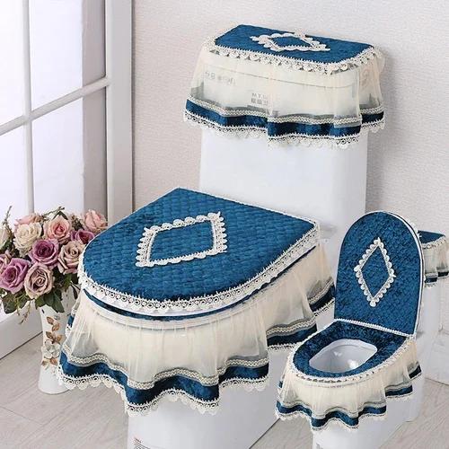Кружевная подушка для унитаза Four Seasons, набор из трех частей, фланелевое сиденье для унитаза с U-образной застежкой-молнией, красивый чехол для унитаза