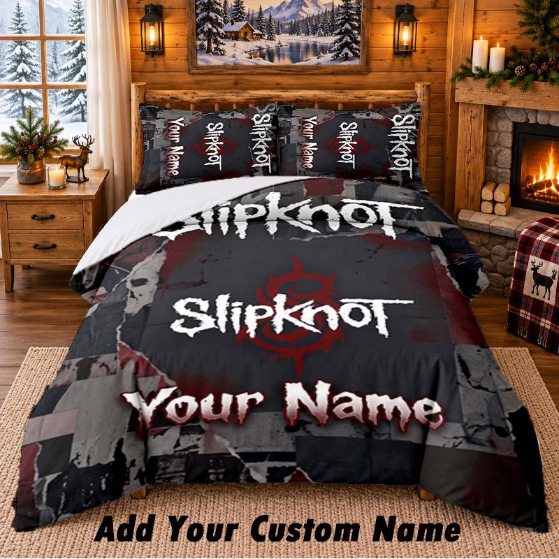 Slipknot Pattern Bedding 3Pcs Set Custom Name, Bed Sheet And Pillowcases For Home Bedroom