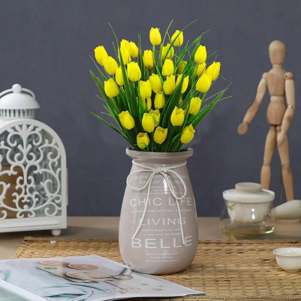 Букет из 6 шелковых тюльпанов, искусственные тюльпаны, всего 30 головок, искусственная цветочная композиция для домашнего офиса, вечеринки, свадьбы, отличный подарок на День матери