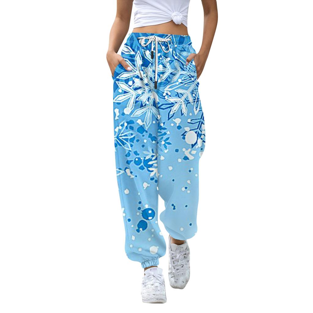 Женские повседневные модные рождественские принтованные повседневные спортивные брюки с эластичной талией и завязками на шнурке