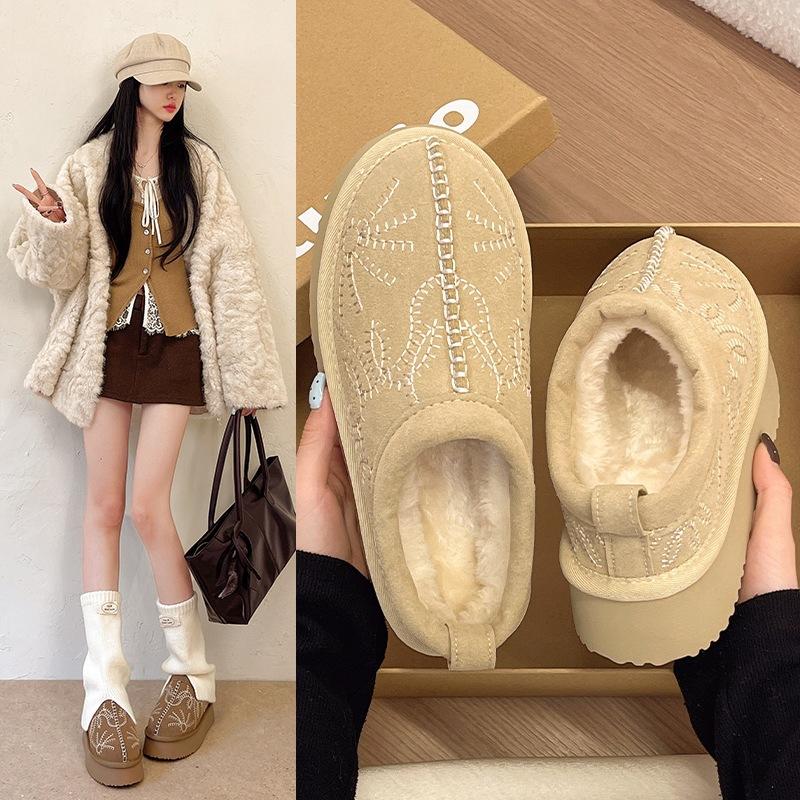 Winter cotton shoes one pedal lazy new half slippers casual velvet thick-soled winter embroidery snow snow boots thickened