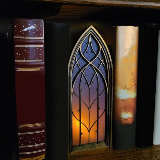 Fantasy Window Book Nook with Light Retro Light-up Window Booknook Bookshelf Insert Decoration Gift for Book Lovers