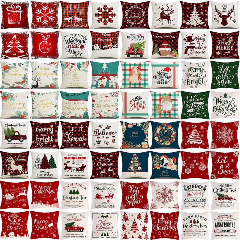 Festive Christmas Pillow Cover Set 45x45cm Short Plush Decorative Cushion Covers Sofa Bed Living Room Holiday Party