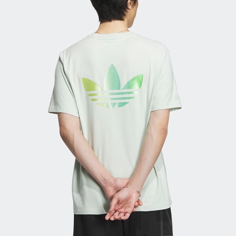 adidas Originals Trefoil Gradient Logo Print Спортивная футболка с короткими рукавами Мужские топы Льняно-зеленый IK8682