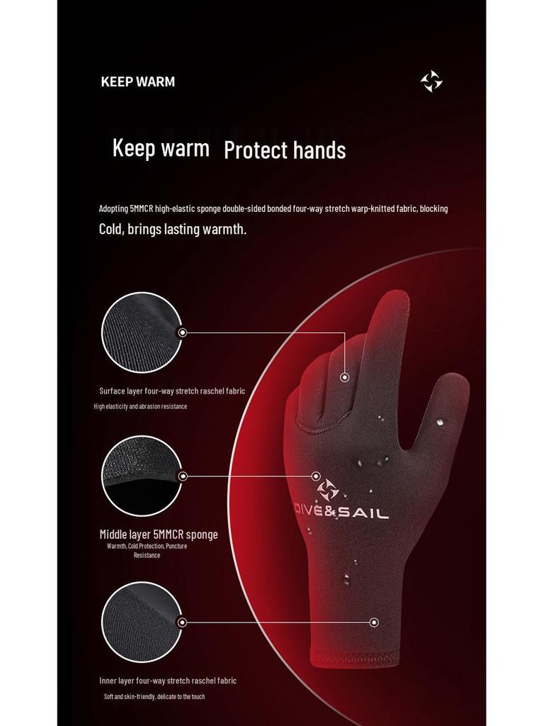 DIVE&SAIL 5мм Дайвинг Перчатки: Защита от холода, устойчивость к царапинам для плавания, серфинга, рыбалки, спасательных работ и велоспорта
