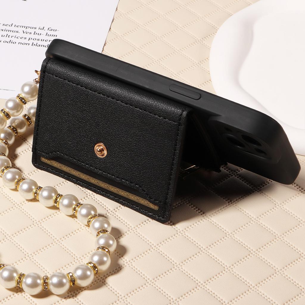 Стильный чехол на молнии с зеркалом и жемчужным шнуром для iPhone13 12 11 Pro Pro Max Mini 7, устойчивый к падениям, искусственная кожа, сумка через плечо