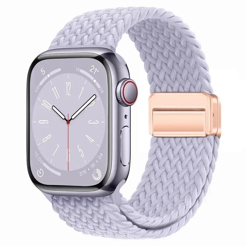 Плетеный нейлоновый ремешок-петля для Apple Watch Ultra2 49мм 9 8 7 45 41мм Металлический магнитный браслет-ремешок для 6 5 4 3 SE 44 40мм