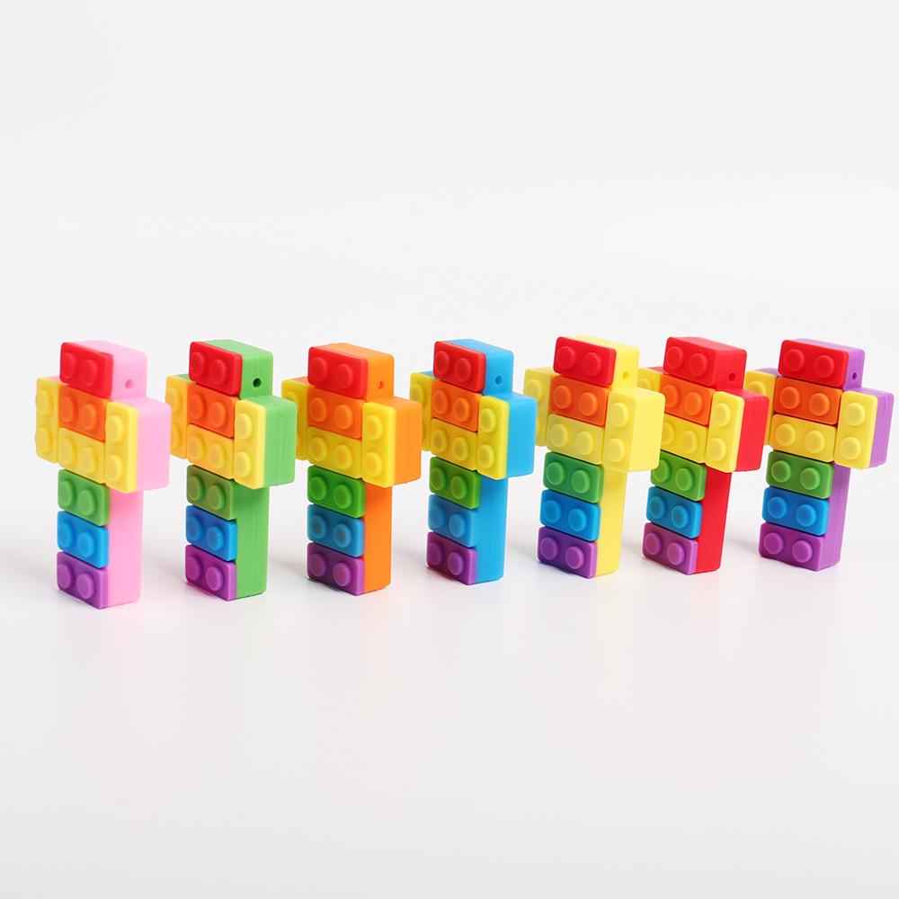 Детский силиконовый чай: Радужные строительные блоки и жевательный кулон