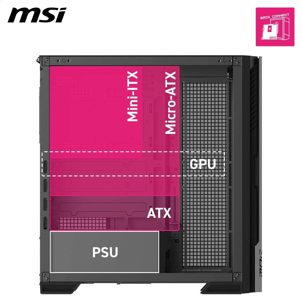 MSI MPG VELOX 300R AIRFLOW PZ Rear Connector Compatible Mid Tower ATX PC Case Black CS9309