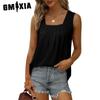 Women's Fashion Casual Summer Solid Color Print Sleeveless Square Collar Blouses & Shirts