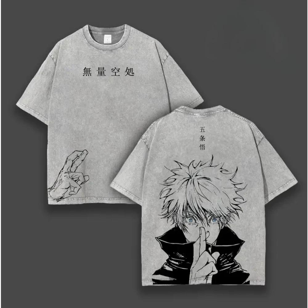 Gojo Satoru Print T-shirt Jujutsu Kaisen Anime Clothing Men Women Short Sleeve Cotton Tshirts Retro Washed Tee Harajuku T Shirt