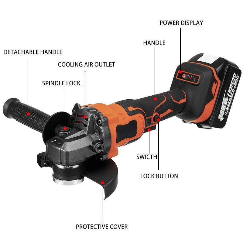 1600 Вт 388VF Бесщеточный аккумуляторный угловой шлифовальный станок для резки Электрическая шлифовальная машина 12000 об/мин, электроинструмент с аккумуляторами