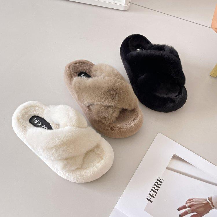 Искусственный мех, толстая подошва, шерстяные тапочки, женская верхняя одежда, мягкие хлопковые тапочки, каблук увеличивается, повседневная, удобная, модная, плюшевая женская обувь