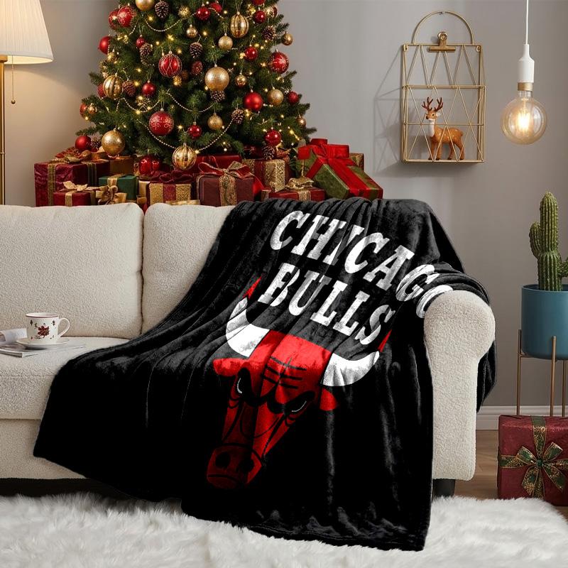 Chicago-Bulls Logo Throws Blanket Flannel Blankets Plush for Couch Bed Gifts for Men Women Travel picnic blanket Christmas fan gifts