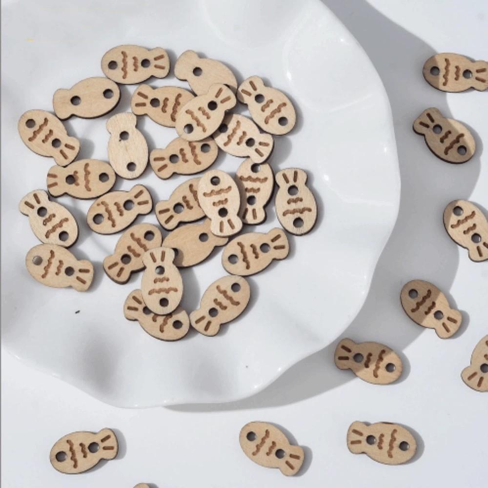 20 pcs Wooden Cat Shape Buttons 2 Holes Sewing Buttons Vintage Fish Buttons  Bags Hats