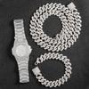 Мужчины Женщины Хип-Хоп 16 мм Iced Out Кристалл Кубинская Цепочка Ожерелье + Набор Браслетов С Разнообразием Стилей Индивидуальные Часы со Стразами