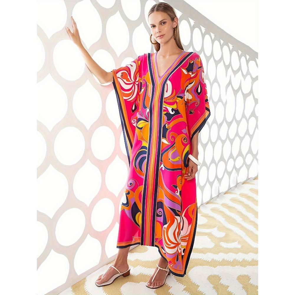 Повседневная накидка больших размеров, женская большая накидка с цветными блоками и принтом листьев, V-образный вырез, рукав «летучая мышь», разделенный подол, макси-накидка для Конингсдага/Дня короля