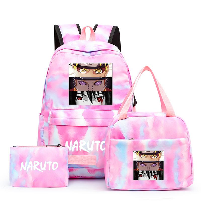 Наруто аниме 3 шт./компл. Холст Сумка для обеда Рюкзак для мальчиков Студенческие сумки для ноутбука Набор Детская сумка для ручек Снова в школу Рюкзак для девочки