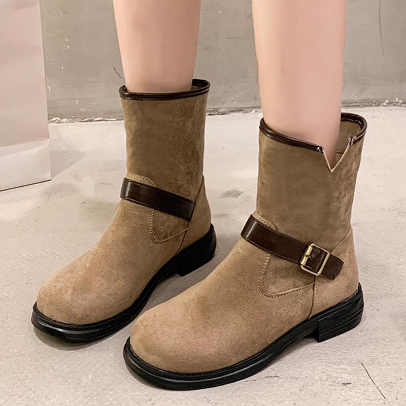 Модные женские зимние ботинки на толстой подошве из замши, модные удобные повседневные туфли для женщин 2024 года, зимнее дизайнерское платье для прогулок, челси, ботинки Mujer