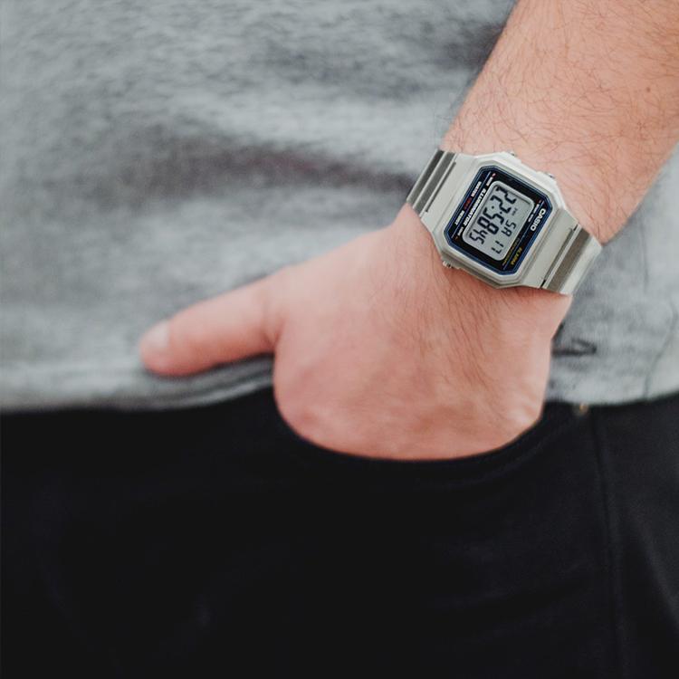 Casio Квадратный регулируемый ремешок для часов серии Vintage, кварцевый механизм, стальной браслет, мужские часы, черный B650WD-1A