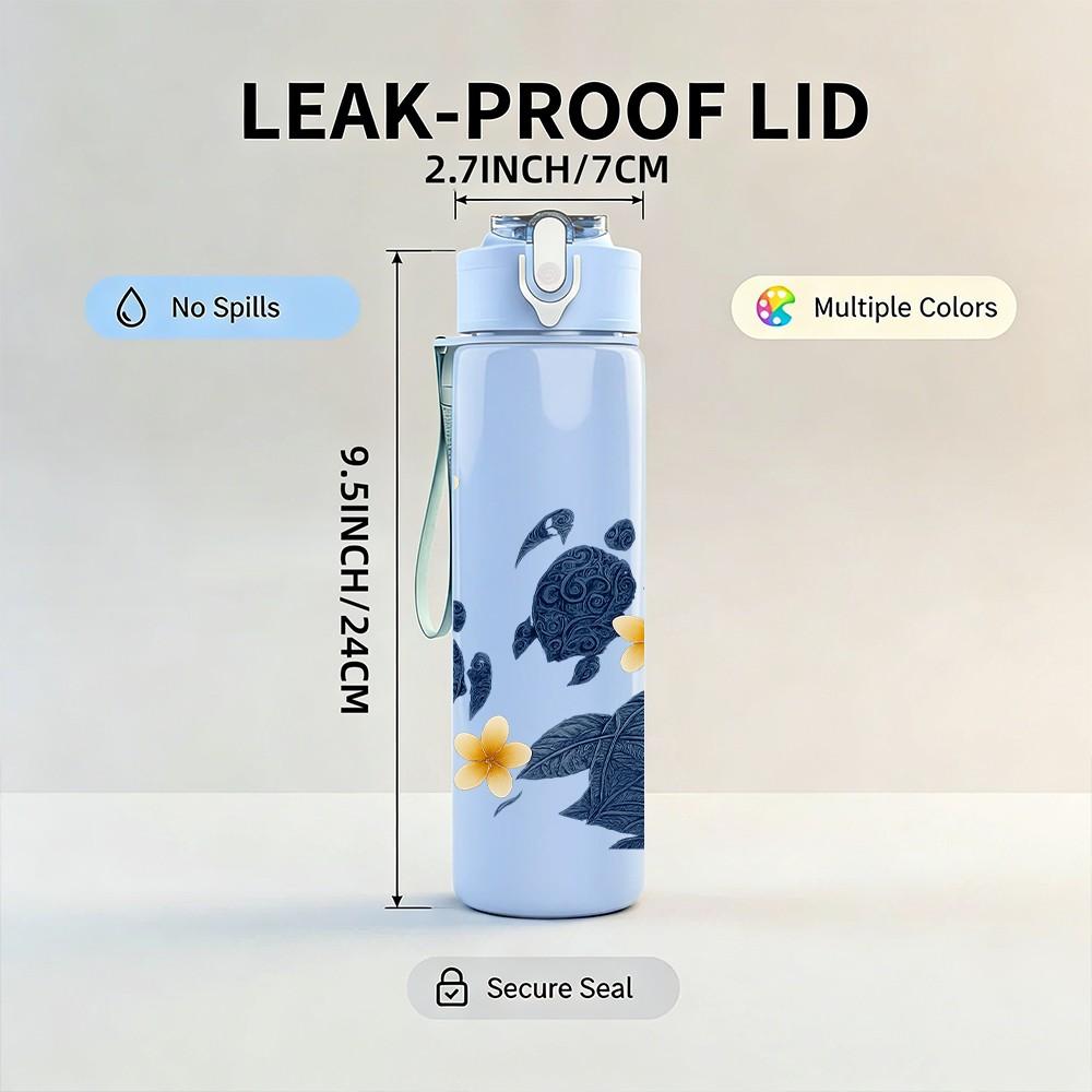 1PC Yellow Daisy Blue Whale Layout 750ml Color Plastic Sports Water Bottle Leakproof Flip Straw Lid For Sports Office Home Use