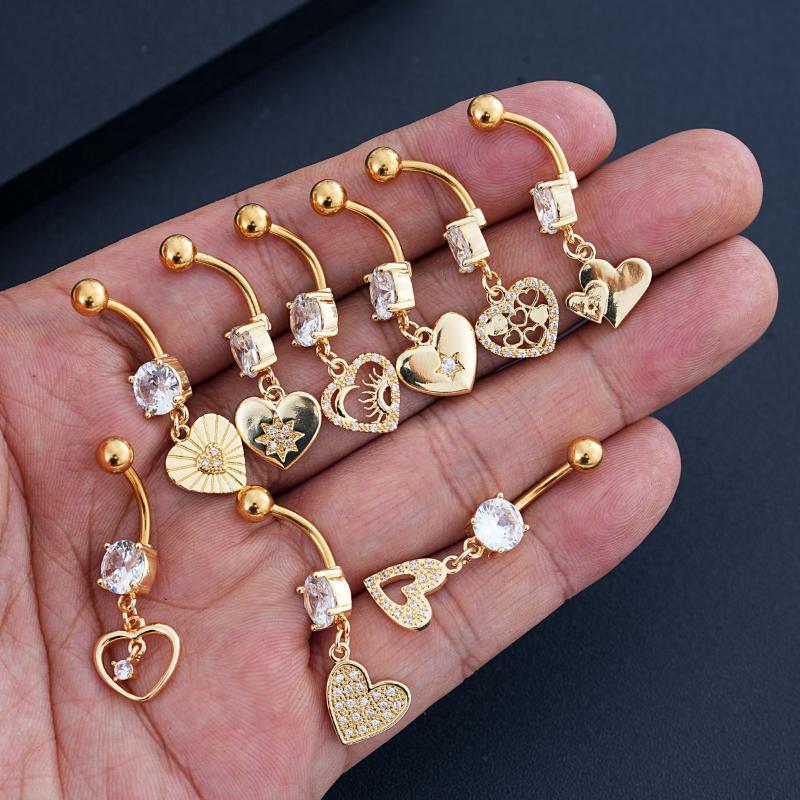 Модное кольцо для пирсинга пупка из нержавеющей стали в форме сердца с блестящим цирконом, подвеска, кольцо для пупка для женщин, сексуальный пирсинг тела, пляжные украшения