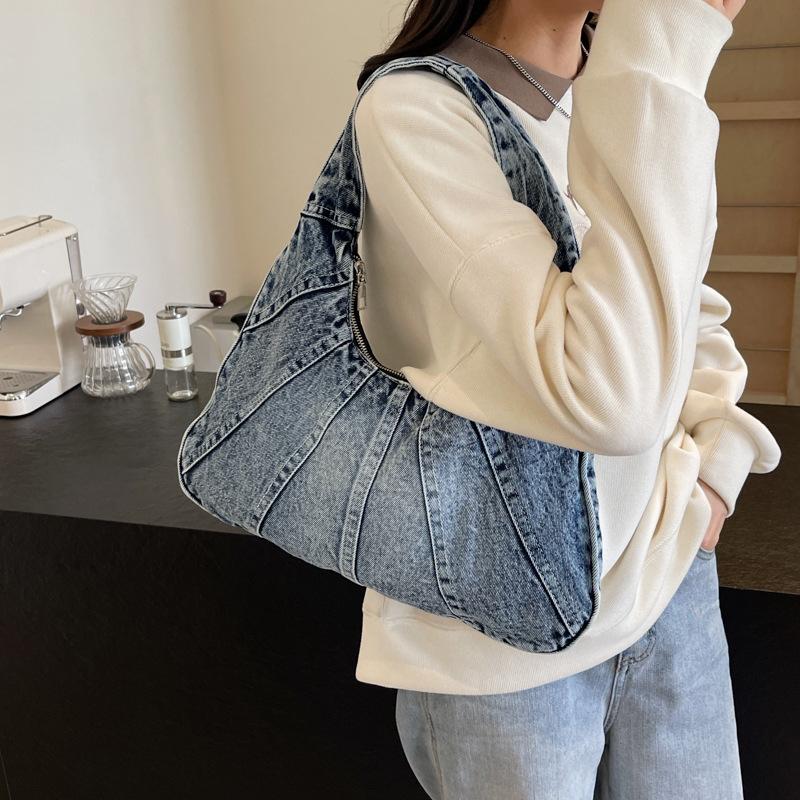 Vintage Denim Women Totes Brand Fashion Causal Shoulder Bag Large Capacity Female Shopper Hobo Armpit Bag CLE