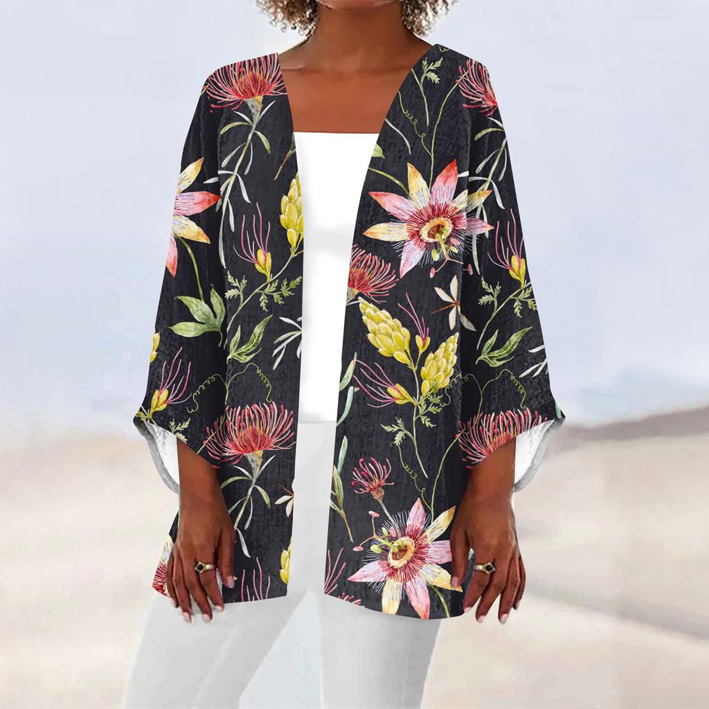 Женская повседневная модная легкая куртка средней длины с принтом в стиле ретро, ​​кардиган