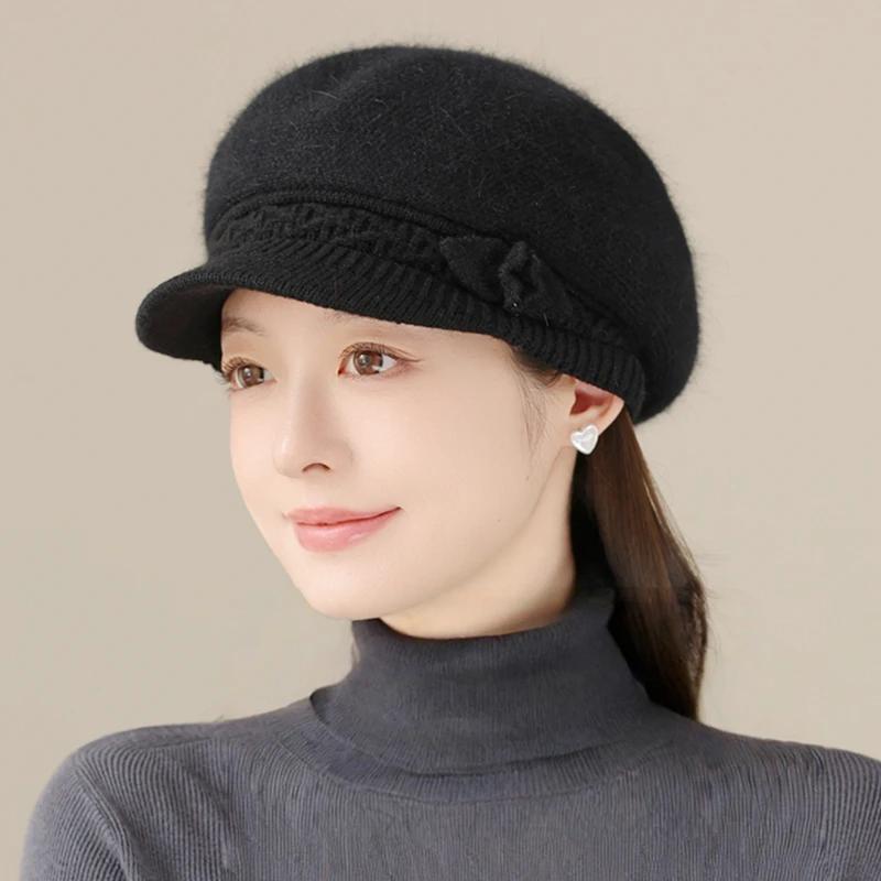 Новая Женская Мода Зимняя Теплая Шапка Плюшевая Меховая Подкладка Теплые Шапки Для Женщин Повседневная Кроличья Шерсть Уличная Вязаная Шапка