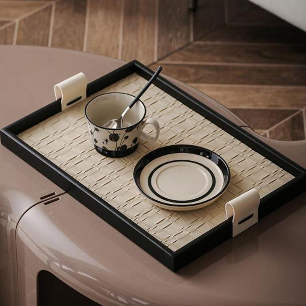 Handmade Woven Leather Storage Tray Rectangle Cake Fruit Dessert Tray  Water Cup