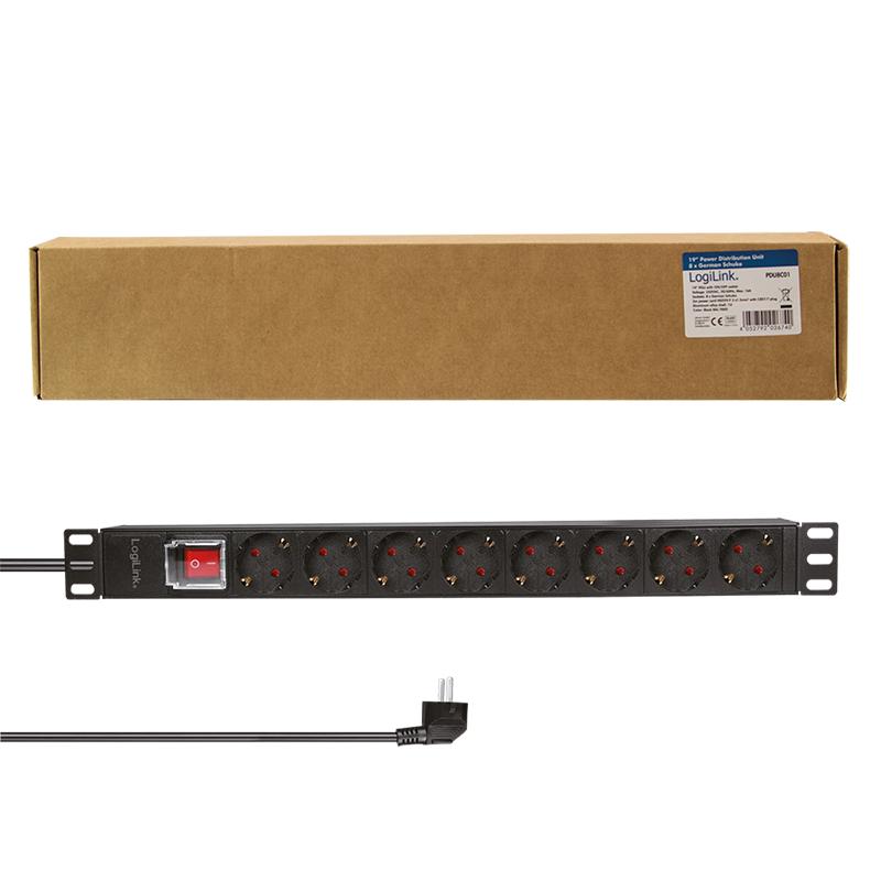 LogiLink 19" Power Strip 8-Socket PDU Rack 1U with CEE 7/3 Switch