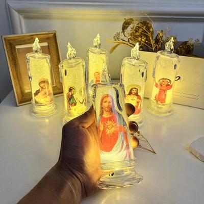 1/6 шт. светодиодные беспламенные молитвенные свечи мерцающие поддельные свечи молитвенные свечи Иисусовы религиозные чайные свечи украшения
